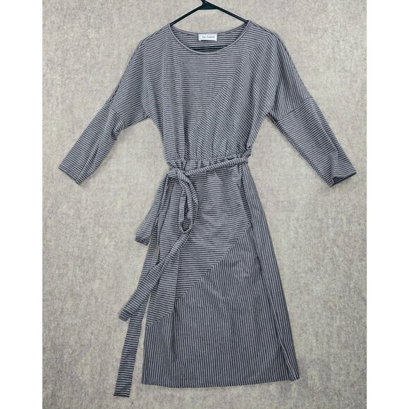 Ces Femme Dresses & Skirts - Ces Femme Womens Striped Gray Midi Belted  Small Dress Cotton Blend Stretch